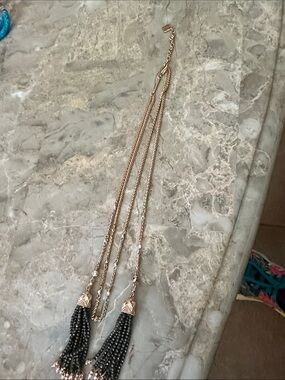 Kendra Scott Monique Lariat Necklace Rose Gold Brown Pyrite Tassels – Retired